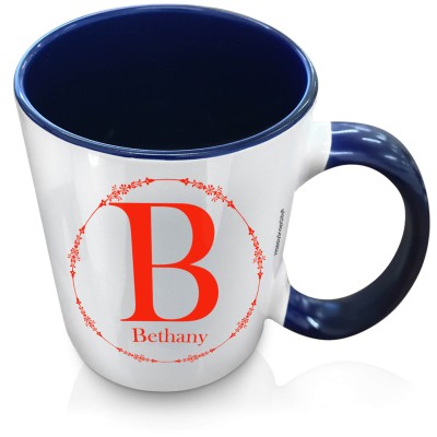 (XL 15oz Blue Inner & Handle) with Circular Ring Theme Red (Personalised with Text)