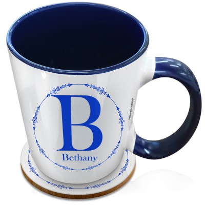 (XL 15oz Blue Inner & Handle) with Circular Ring Theme Royal Blue (Personalised with Text) with 1 matching Circular Coaster