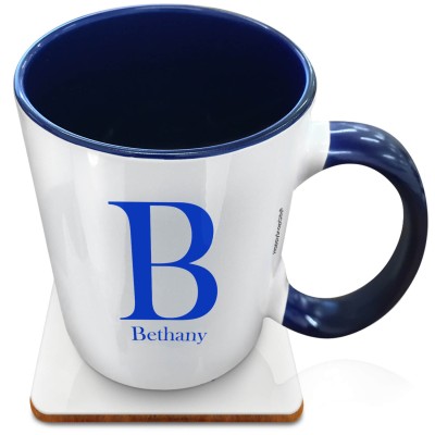 (XL 15oz Blue Inner & Handle) Bright Green (Personalised with Text) with 1 matching Square Coaster