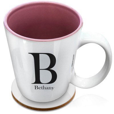 (XL 15oz Pink) Black (Personalised with Text) with 1 matching Circular Coaster