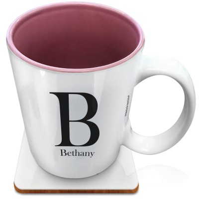 (XL 15oz Pink) Black (Personalised with Text) with 1 matching Square Coaster