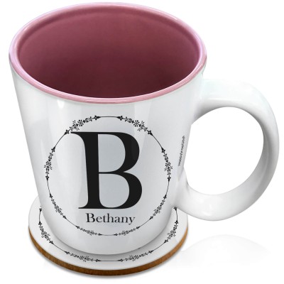 (XL 15oz Pink) with Circular Ring Theme Black (Personalised with Text) with 1 matching Circular Coaster