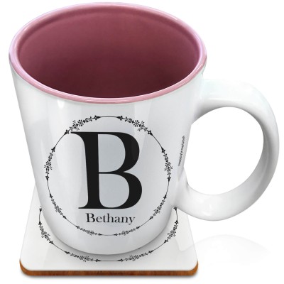 (XL 15oz Pink) with Circular Ring Theme Black (Personalised with Text) with 1 matching Square Coaster