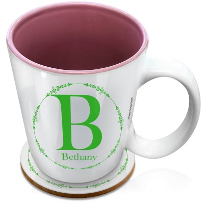 (XL 15oz Pink) with Circular Ring Theme Bright Green (Personalised with Text) with 1 matching Circular Coaster