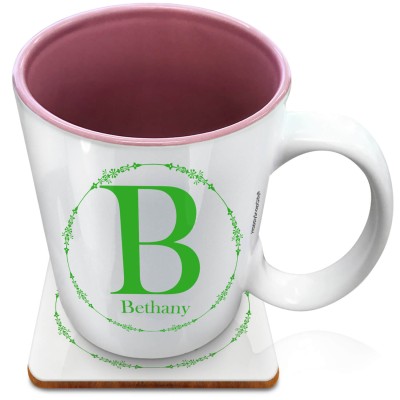 (XL 15oz Pink) with Circular Ring Theme Bright Green (Personalised with Text) with 1 matching Square Coaster