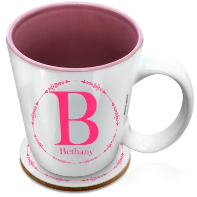 (XL 15oz Pink) with Circular Ring Theme Hot Pink (Fuchsia) (Personalised with Text) with 1 matching Circular Coaster