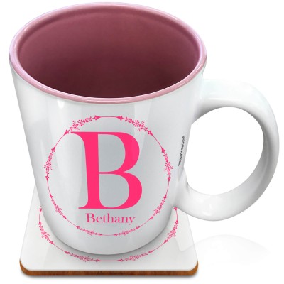 (XL 15oz Pink) with Circular Ring Theme Hot Pink (Fuchsia) (Personalised with Text) with 1 matching Square Coaster