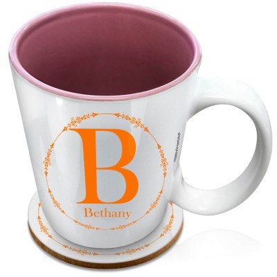 (XL 15oz Pink) with Circular Ring Theme Burnt Orange (Personalised with Text) with 1 matching Circular Coaster