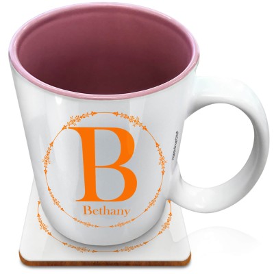(XL 15oz Pink) with Circular Ring Theme Burnt Orange (Personalised with Text) with 1 matching Square Coaster