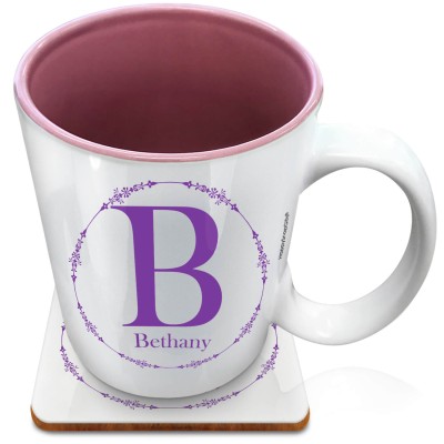 (XL 15oz Pink) with Circular Ring Theme Purple (Personalised with Text) with 1 matching Square Coaster