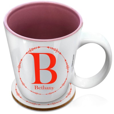 (XL 15oz Pink) with Circular Ring Theme Red (Personalised with Text) with 1 matching Circular Coaster