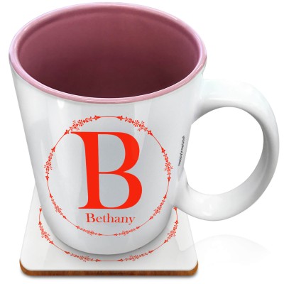 (XL 15oz Pink) with Circular Ring Theme Red (Personalised with Text) with 1 matching Square Coaster
