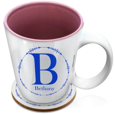 (XL 15oz Pink) with Circular Ring Theme Royal Blue (Personalised with Text) with 1 matching Circular Coaster