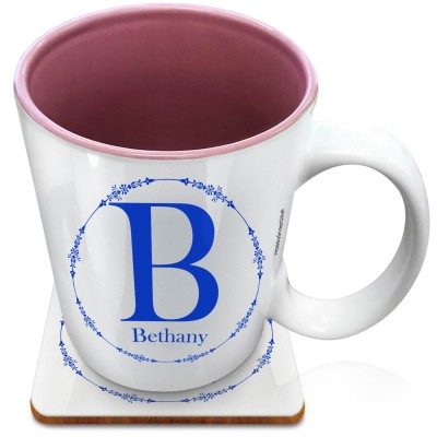 (XL 15oz Pink) with Circular Ring Theme Royal Blue (Personalised with Text) with 1 matching Square Coaster