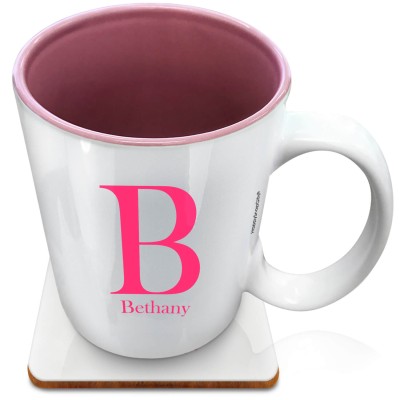 (XL 15oz Pink) Hot Pink (Fuchsia) (Personalised with Text) with 1 matching Square Coaster