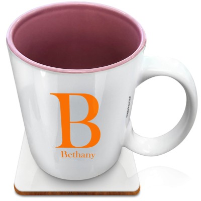 (XL 15oz Pink) Burnt Orange (Personalised with Text) with 1 matching Square Coaster