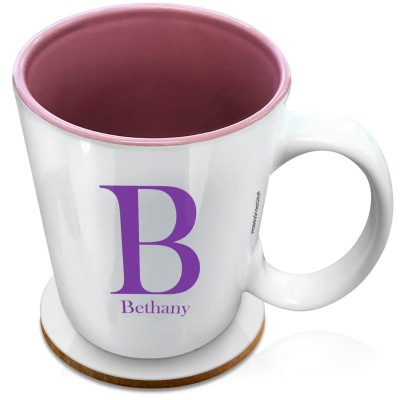 (XL 15oz Pink) Purple (Personalised with Text) with 1 matching Circular Coaster