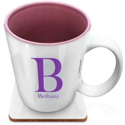 (XL 15oz Pink) Purple (Personalised with Text) with 1 matching Square Coaster
