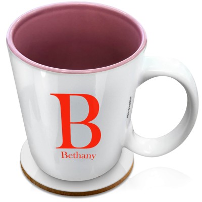 (XL 15oz Pink) Red (Personalised with Text) with 1 matching Circular Coaster