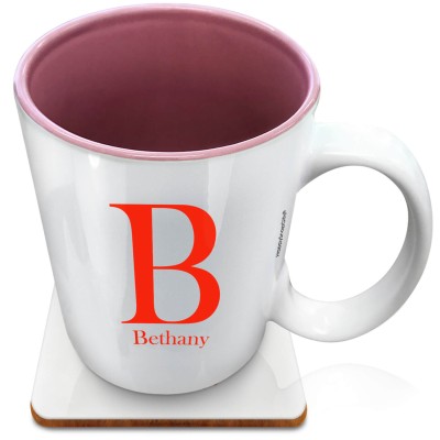 (XL 15oz Pink) Red (Personalised with Text) with 1 matching Square Coaster
