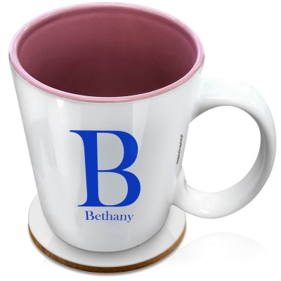 (XL 15oz Pink) Royal Blue (Personalised with Text) with 1 matching Circular Coaster