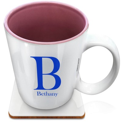 (XL 15oz Pink) Royal Blue (Personalised with Text) with 1 matching Square Coaster