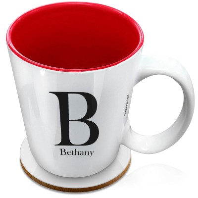 (XL 15oz Red) Black (Personalised with Text) with 1 matching Circular Coaster