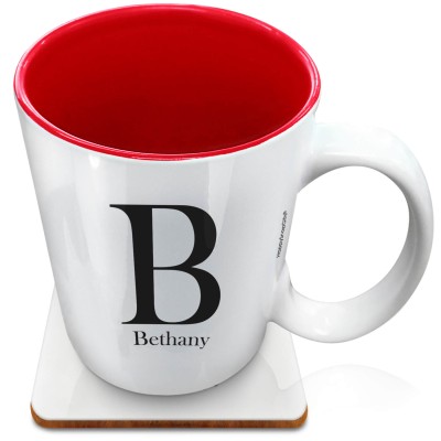 (XL 15oz Red) Black (Personalised with Text) with 1 matching Square Coaster