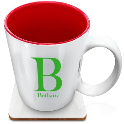 (XL 15oz Red) Bright Green (Personalised with Text) with 1 matching Square Coaster