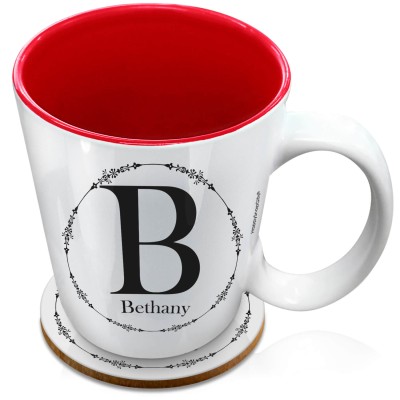 (XL 15oz Red) with Circular Ring Theme Black (Personalised with Text) with 1 matching Circular Coaster