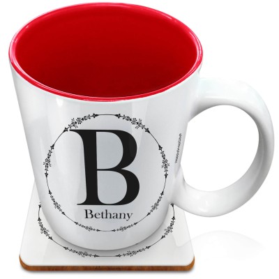 (XL 15oz Red) with Circular Ring Theme Black (Personalised with Text) with 1 matching Square Coaster
