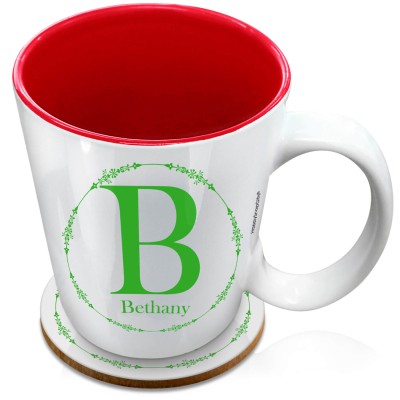 (XL 15oz Red) with Circular Ring Theme Bright Green (Personalised with Text) with 1 matching Circular Coaster