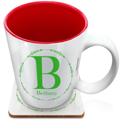 (XL 15oz Red) with Circular Ring Theme Bright Green (Personalised with Text) with 1 matching Square Coaster