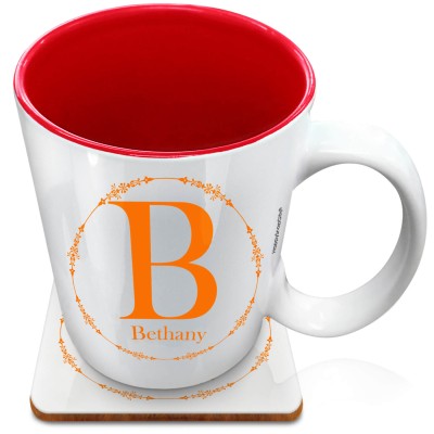 (XL 15oz Red) with Circular Ring Theme Burnt Orange (Personalised with Text) with 1 matching Square Coaster