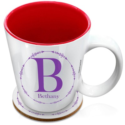 (XL 15oz Red) with Circular Ring Theme Purple (Personalised with Text) with 1 matching Circular Coaster