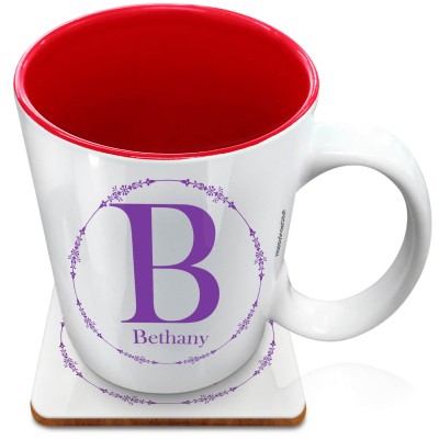 (XL 15oz Red) with Circular Ring Theme Purple (Personalised with Text) with 1 matching Square Coaster