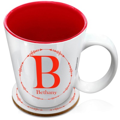 (XL 15oz Red) with Circular Ring Theme Red (Personalised with Text) with 1 matching Circular Coaster