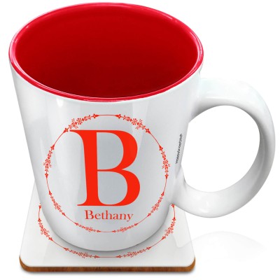 (XL 15oz Red) with Circular Ring Theme Red (Personalised with Text) with 1 matching Square Coaster