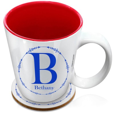 (XL 15oz Red) with Circular Ring Theme Royal Blue (Personalised with Text) with 1 matching Circular Coaster