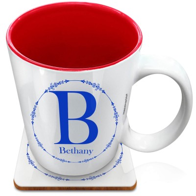 (XL 15oz Red) with Circular Ring Theme Royal Blue (Personalised with Text) with 1 matching Square Coaster