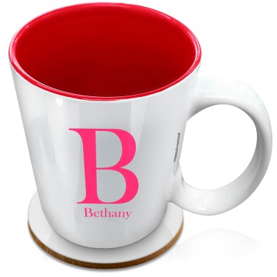(XL 15oz Red) Hot Pink (Fuchsia) (Personalised with Text) with 1 matching Circular Coaster