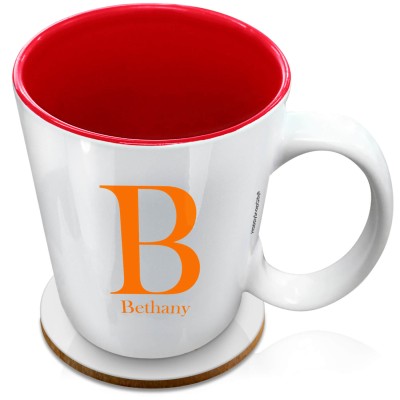 (XL 15oz Red) Burnt Orange (Personalised with Text) with 1 matching Circular Coaster