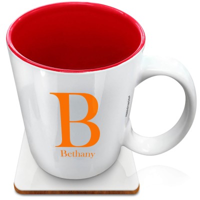 (XL 15oz Red) Burnt Orange (Personalised with Text) with 1 matching Square Coaster