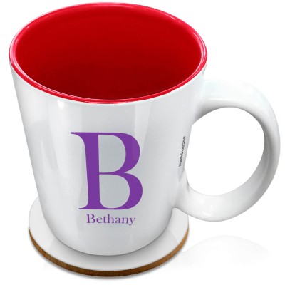 (XL 15oz Red) Purple (Personalised with Text) with 1 matching Circular Coaster