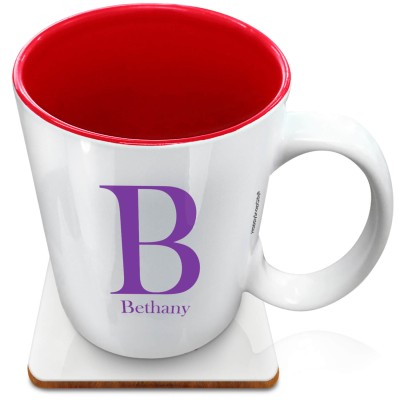 (XL 15oz Red) Purple (Personalised with Text) with 1 matching Square Coaster