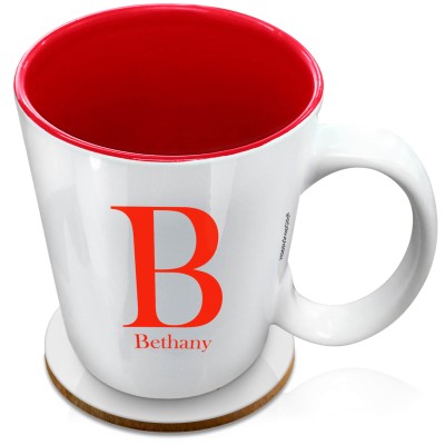 (XL 15oz Red) Red (Personalised with Text) with 1 matching Circular Coaster