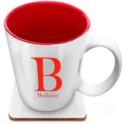 (XL 15oz Red) Red (Personalised with Text) with 1 matching Square Coaster