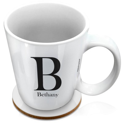 (XL 15oz White) Black (Personalised with Text) with 1 matching Circular Coaster