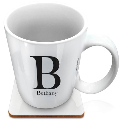 (XL 15oz White) Black (Personalised with Text) with 1 matching Square Coaster