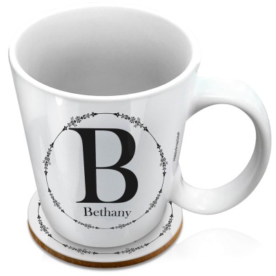 (XL 15oz White) with Circular Ring Theme Black (Personalised with Text) with 1 matching Circular Coaster